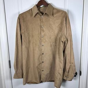 Reaction Kenneth Cole Faux Suede Tan Button-Up Long Sleeve Shirt Men’s M Lined